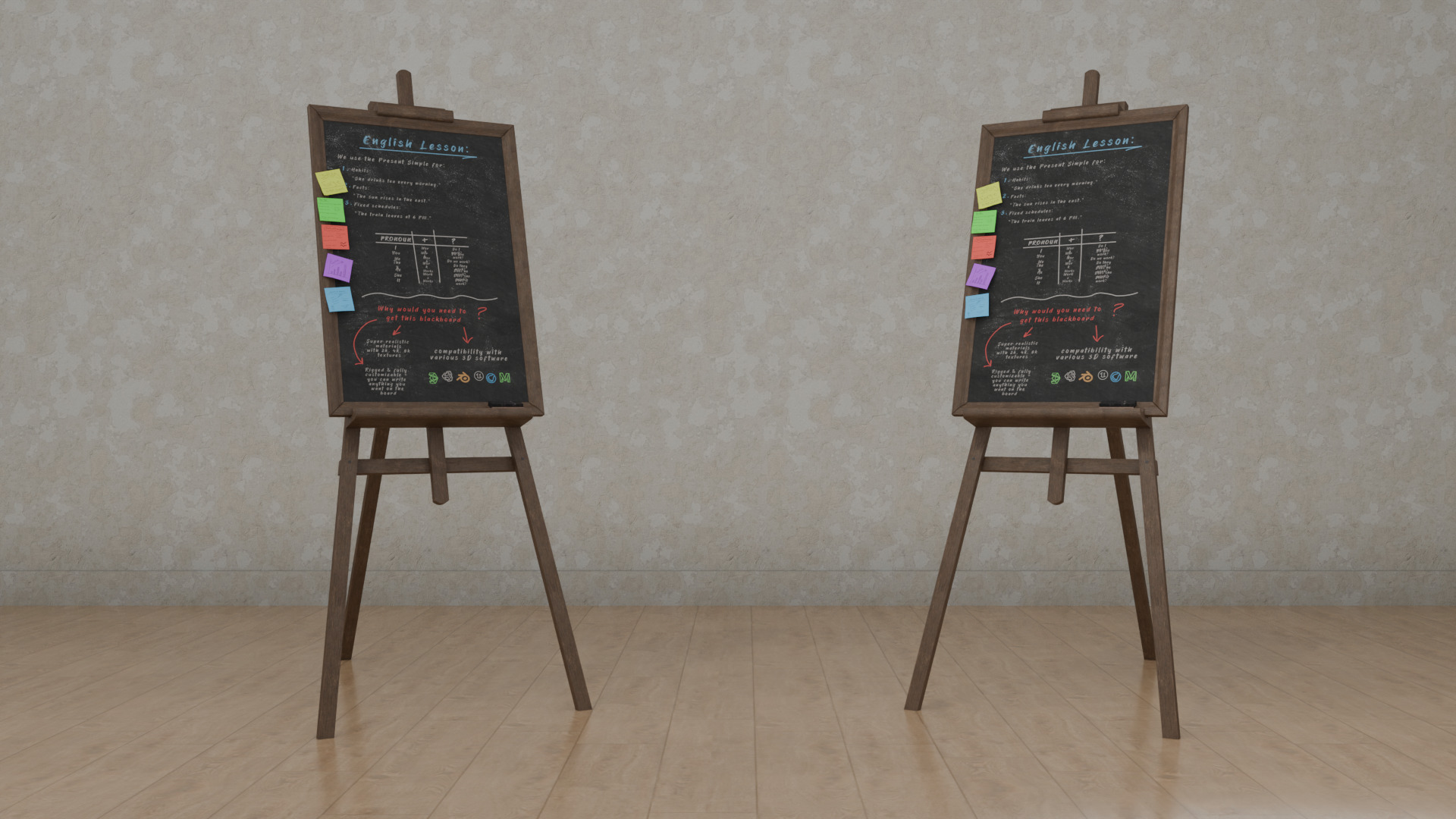Customizable Wooden Blackboard with Stand - Tall Writing Board Low-poly 3D model_6