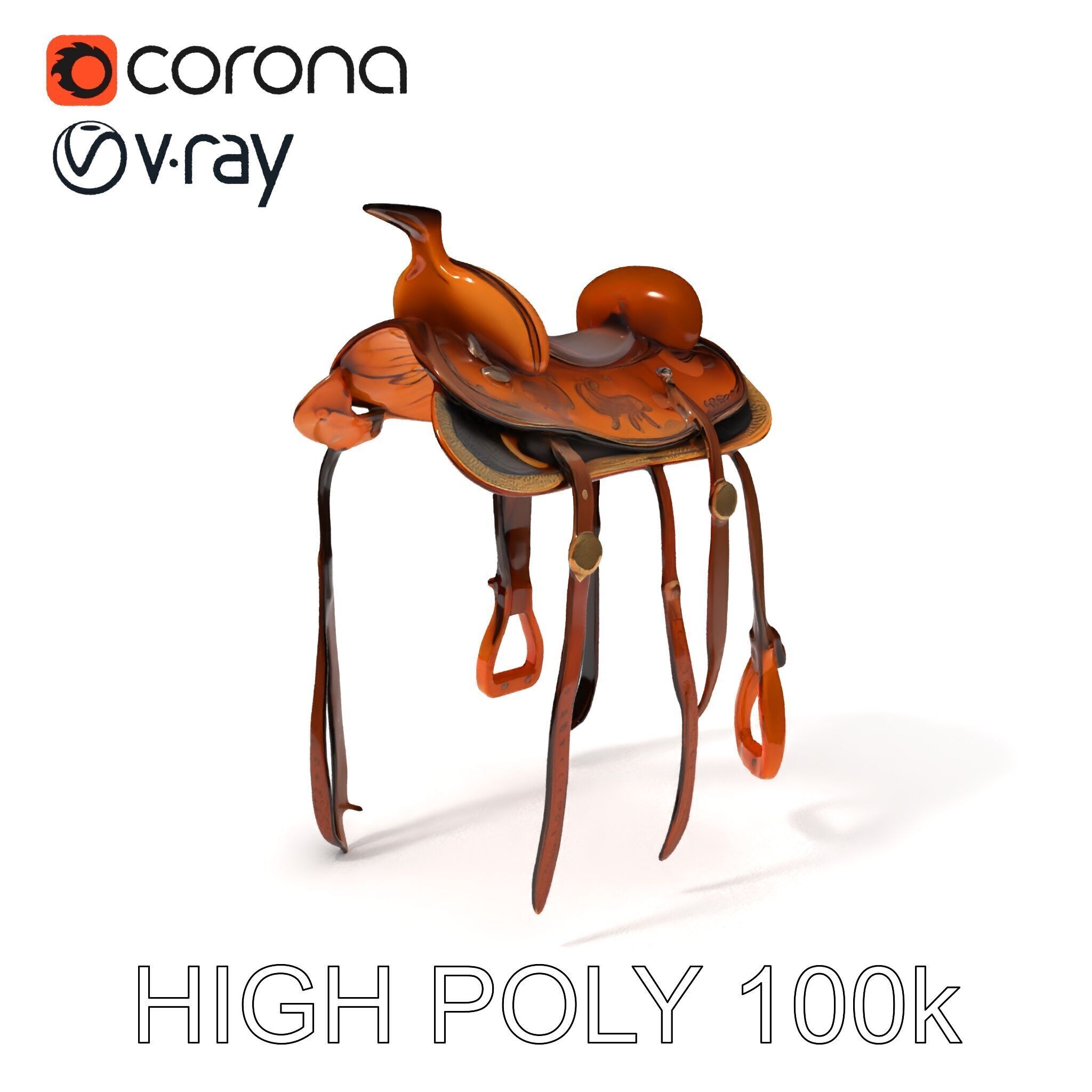 Western Saddle Model Pack for D Rendering and Games Low-poly 3D model_3