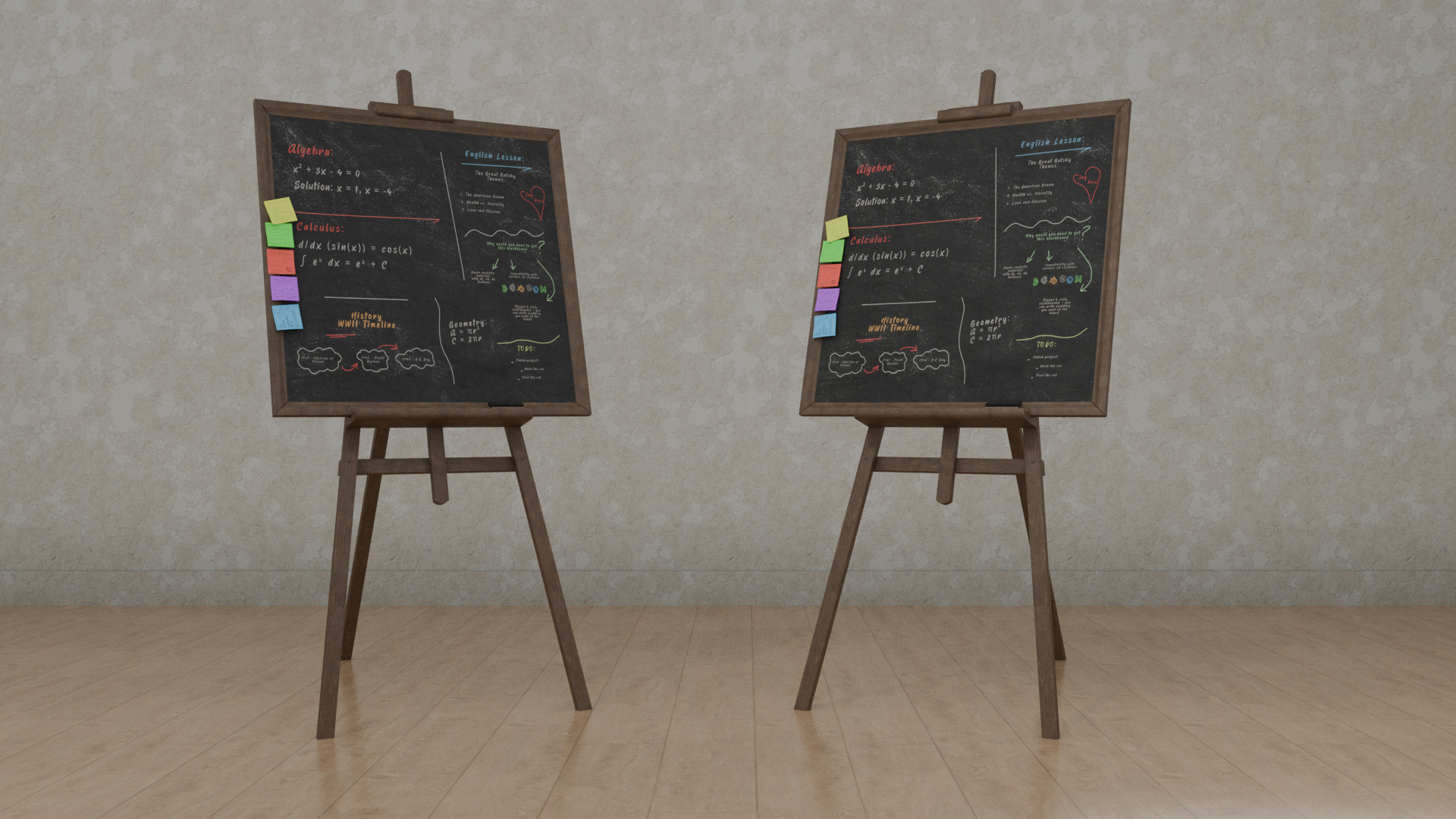 Customizable Wooden Blackboard with Stand - Square Writing Board Low-poly 3D model_6