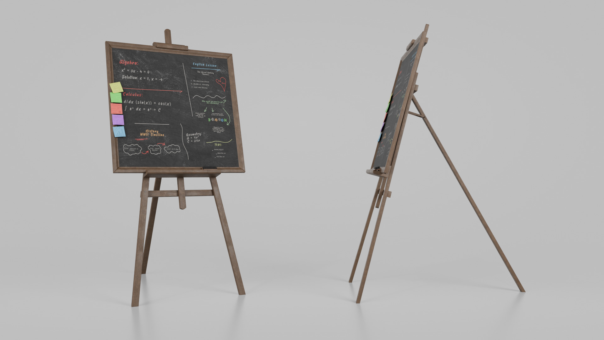 Customizable Wooden Blackboard with Stand - Square Writing Board Low-poly 3D model_17