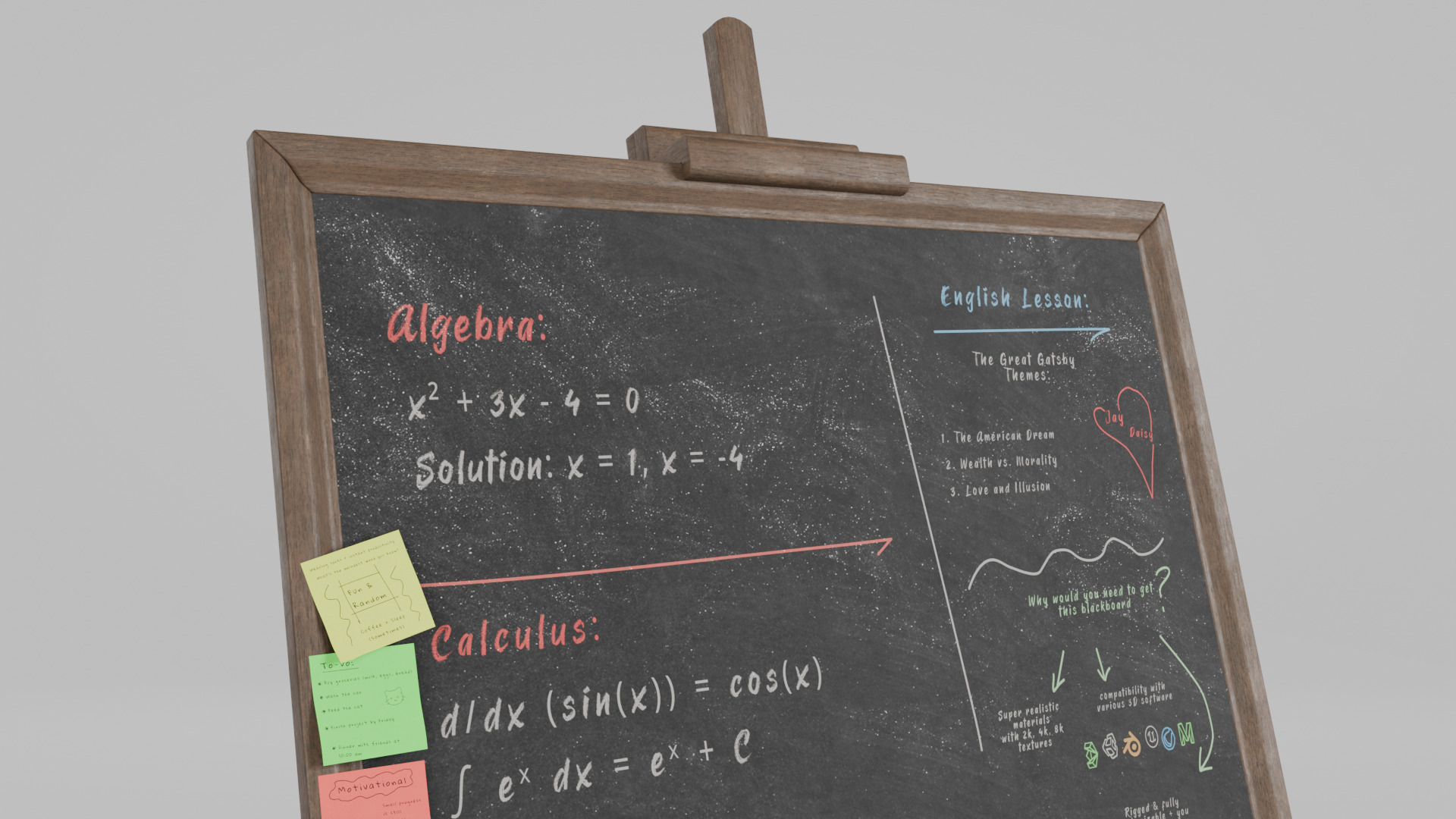 Customizable Wooden Blackboard with Stand - Square Writing Board Low-poly 3D model_11