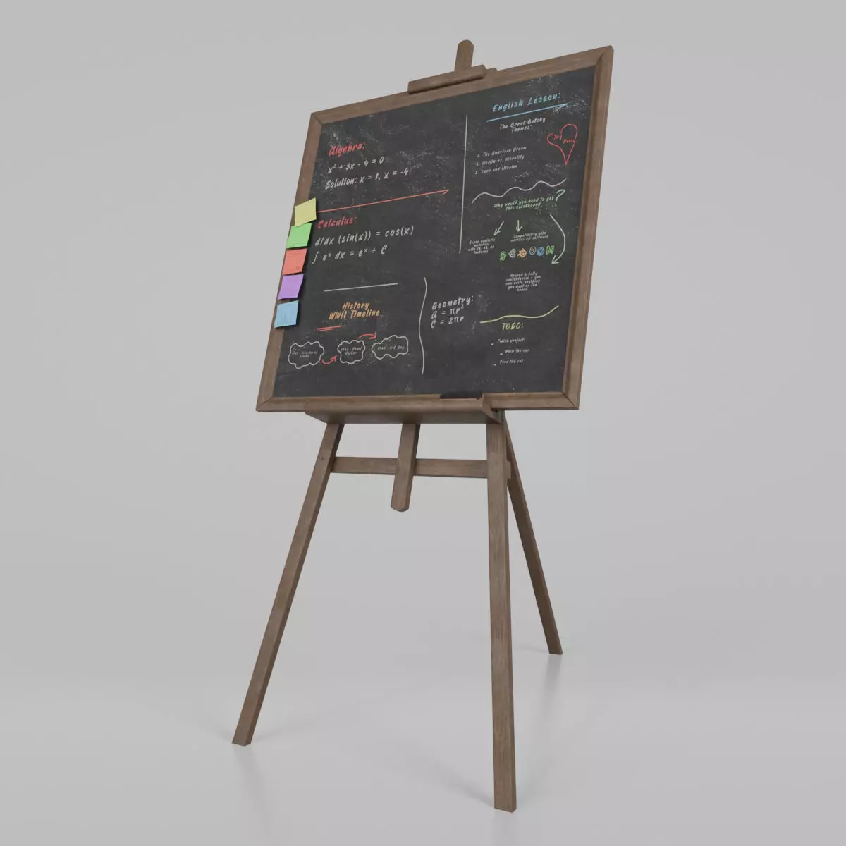 Customizable Wooden Blackboard with Stand - Square Writing Board Low-poly 3D model_0