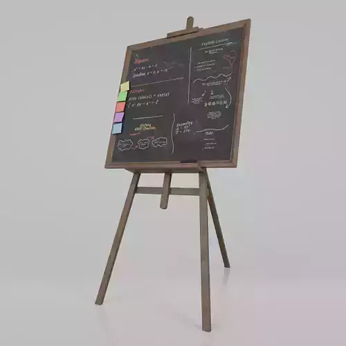 Customizable Wooden Blackboard with Stand - Square Writing Board Low-poly 3D model