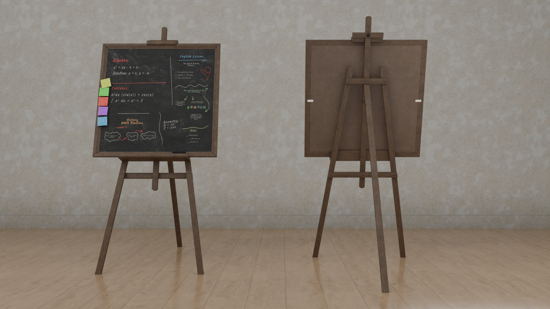 Customizable Wooden Blackboard with Stand - Square Writing Board Low-poly 3D model_7