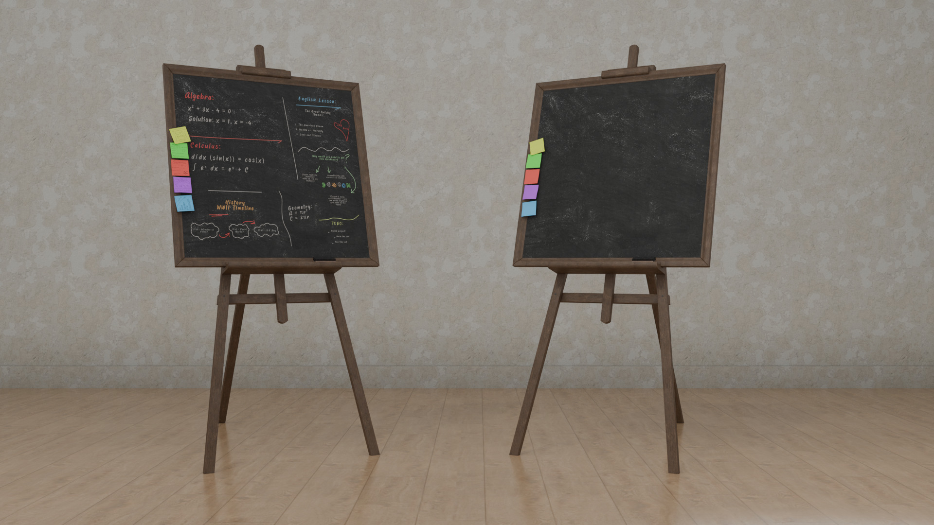 Customizable Wooden Blackboard with Stand - Square Writing Board Low-poly 3D model_8