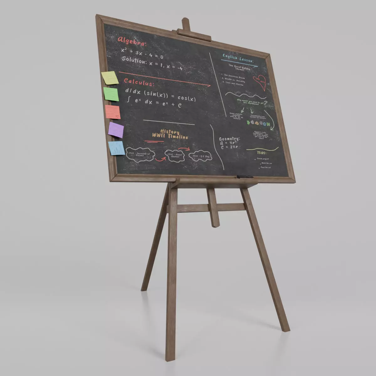 Customizable Wooden Blackboard with Stand - Writing Board Low-poly 3D model_0
