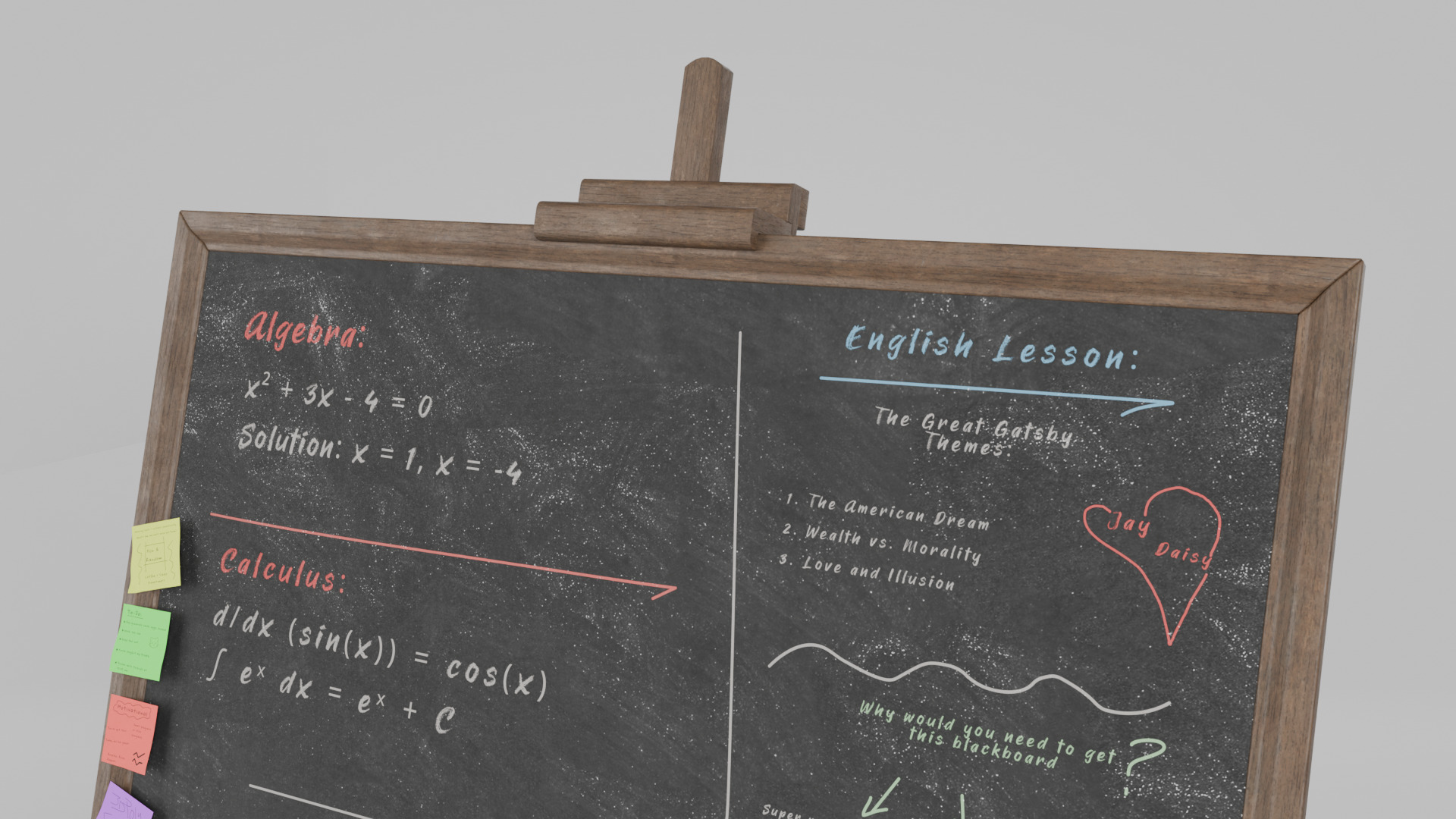 Customizable Wooden Blackboard with Stand - Writing Board Low-poly 3D model_9