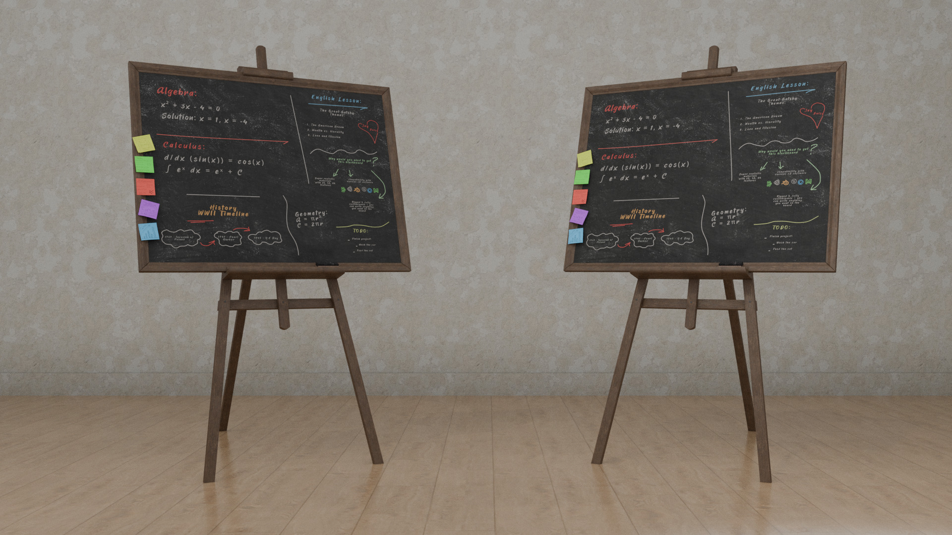 Customizable Wooden Blackboard with Stand - Writing Board Low-poly 3D model_6