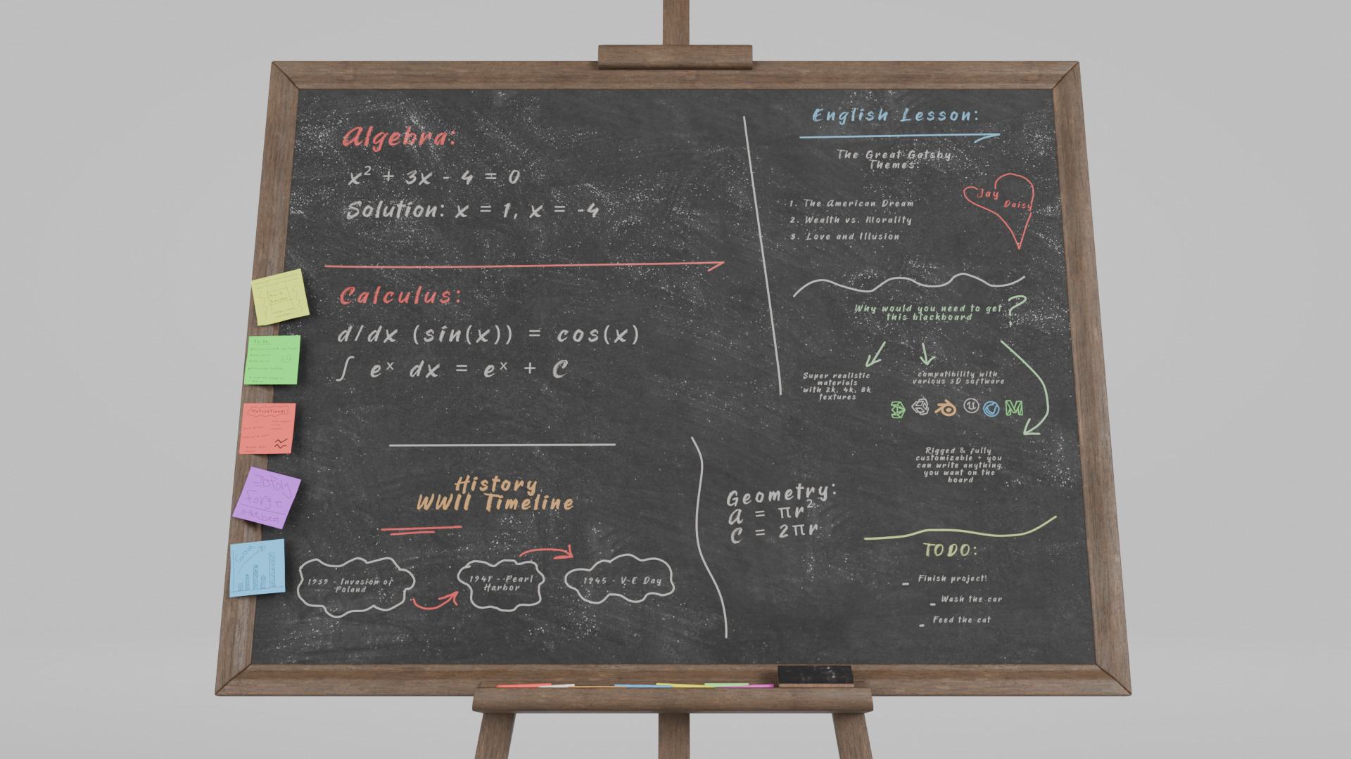 Customizable Wooden Blackboard with Stand - Writing Board Low-poly 3D model_8