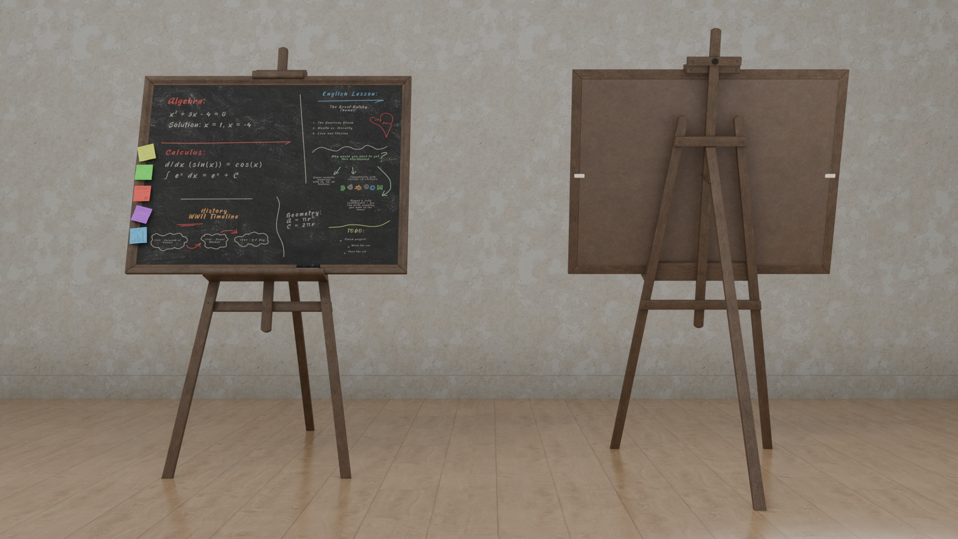 Customizable Wooden Blackboard with Stand - Writing Board Low-poly 3D model_7