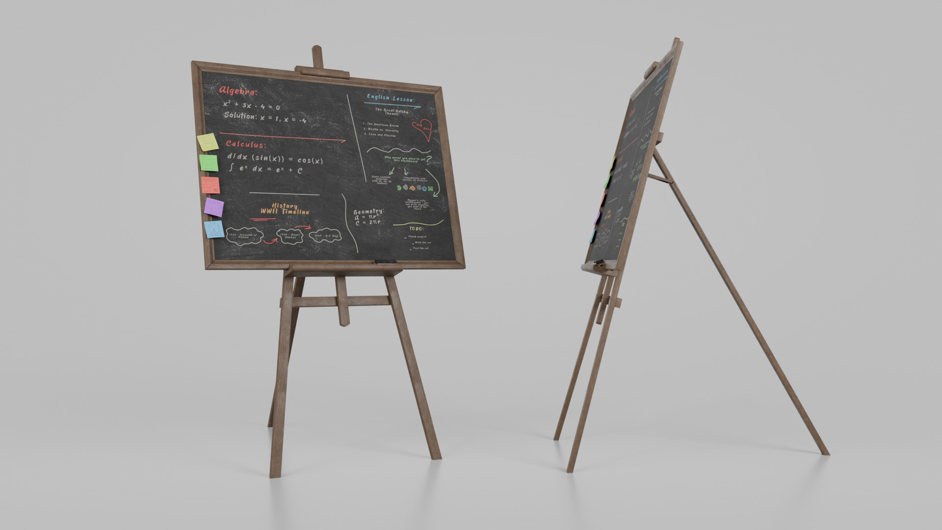 Customizable Wooden Blackboard with Stand - Writing Board Low-poly 3D model_11