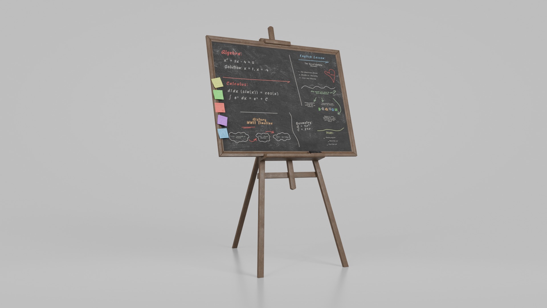 Customizable Wooden Blackboard with Stand - Writing Board Low-poly 3D model_2