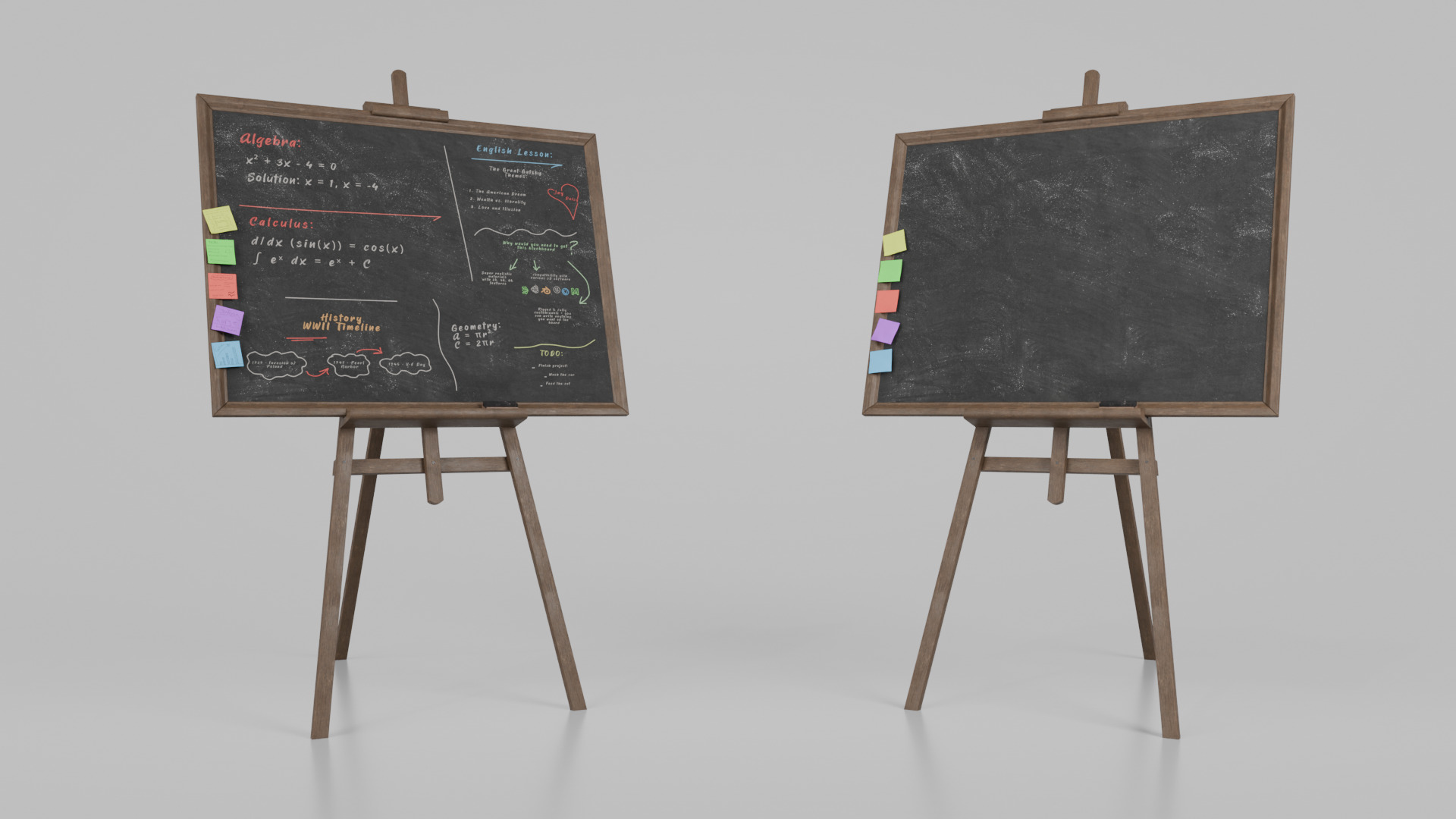 Customizable Wooden Blackboard with Stand - Writing Board Low-poly 3D model_10