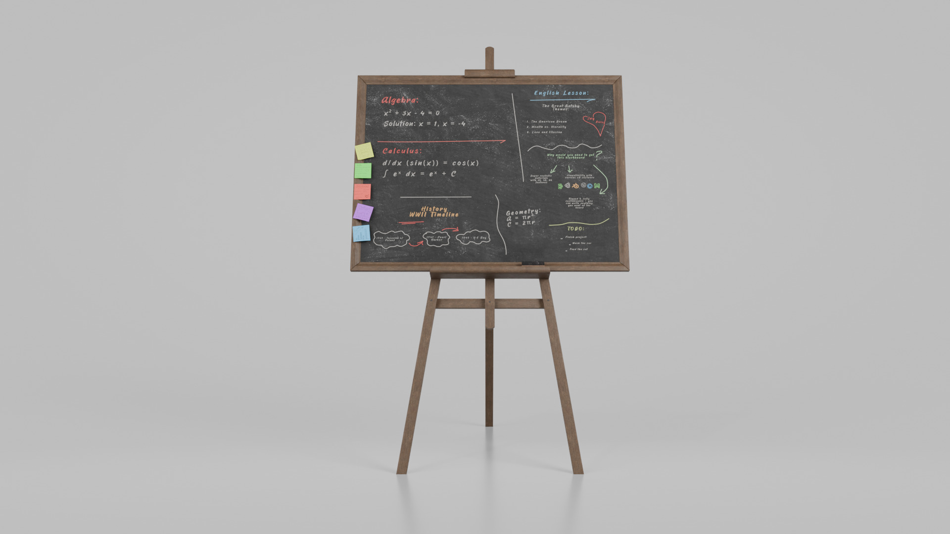 Customizable Wooden Blackboard with Stand - Writing Board Low-poly 3D model_4