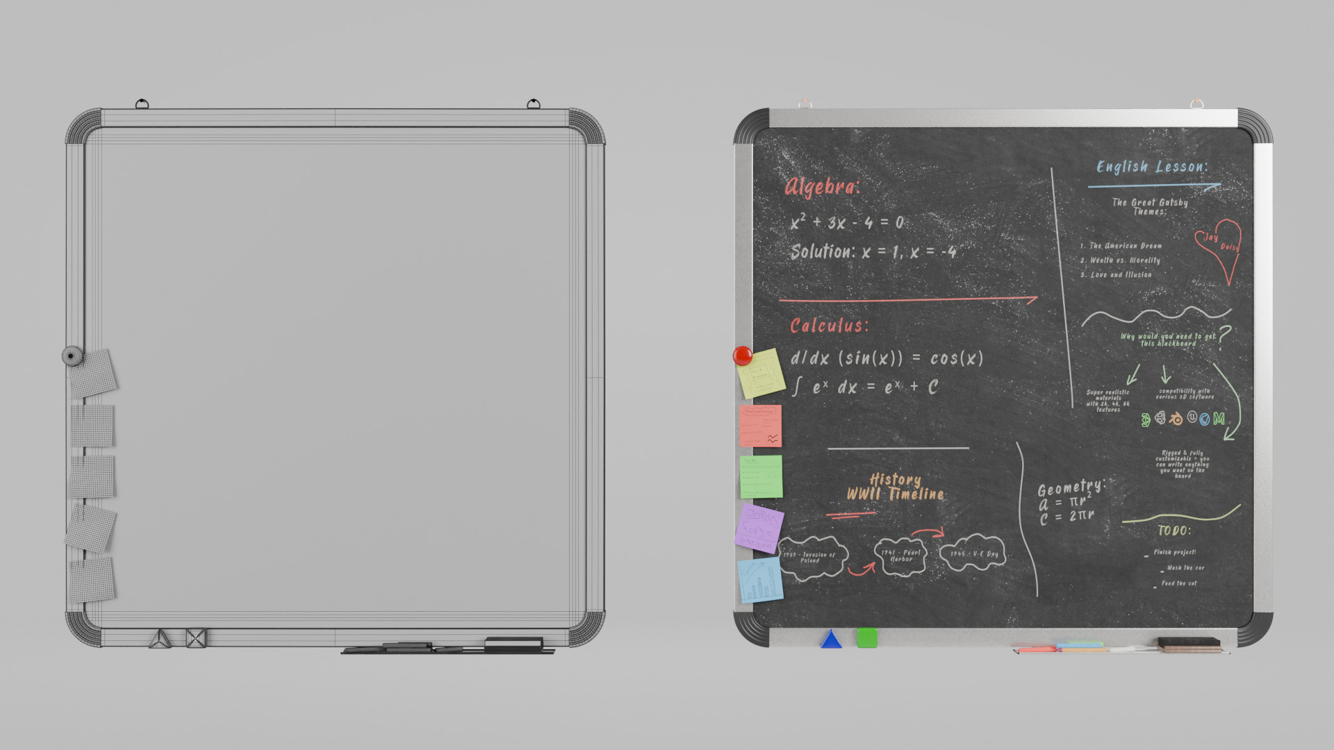 Customizable Wall-Mounted Blackboard -Square Metal Writing Board Low-poly 3D model_13