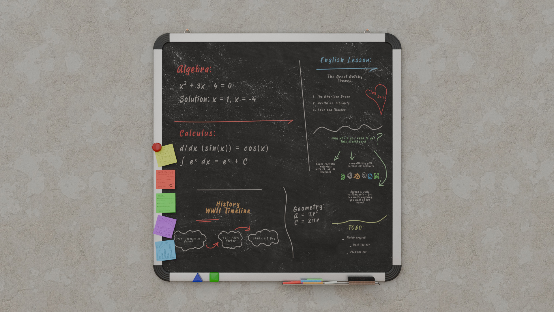 Customizable Wall-Mounted Blackboard -Square Metal Writing Board Low-poly 3D model_6