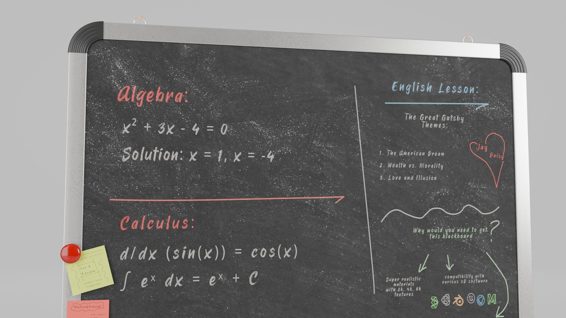 Customizable Wall-Mounted Blackboard -Square Metal Writing Board Low-poly 3D model_8