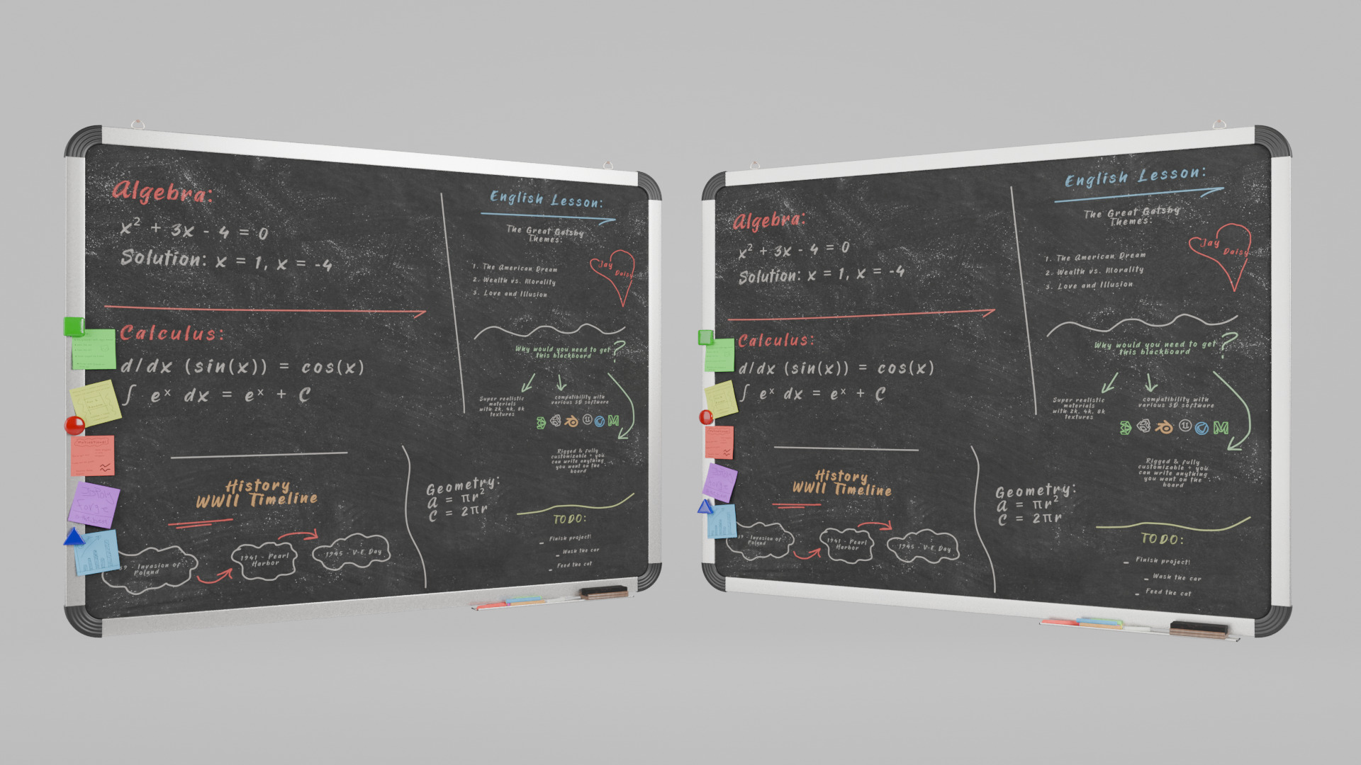 Customizable Wall-Mounted Blackboard - Metal Writing Board Low-poly 3D model_7