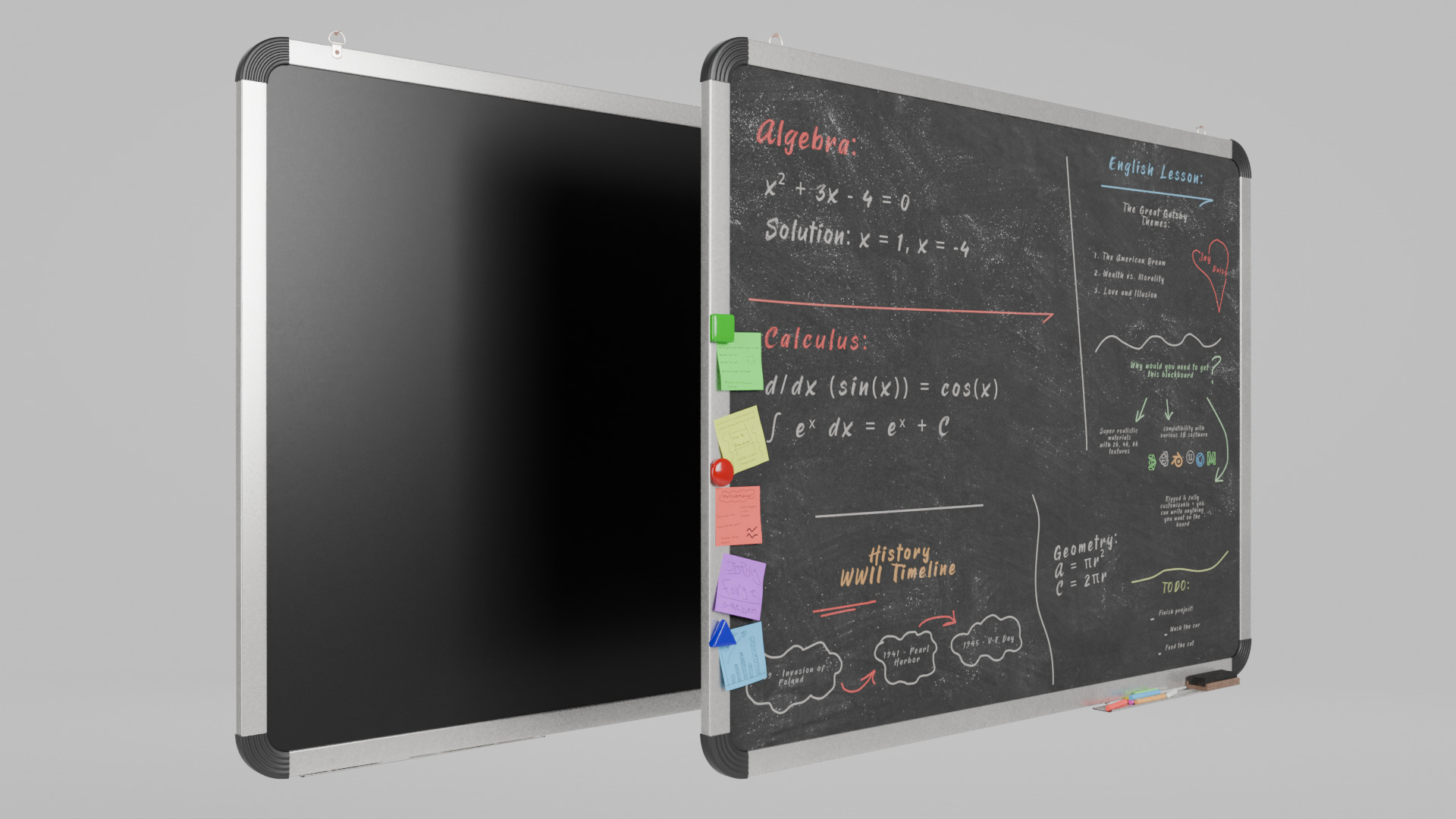 Customizable Wall-Mounted Blackboard - Metal Writing Board Low-poly 3D model_4