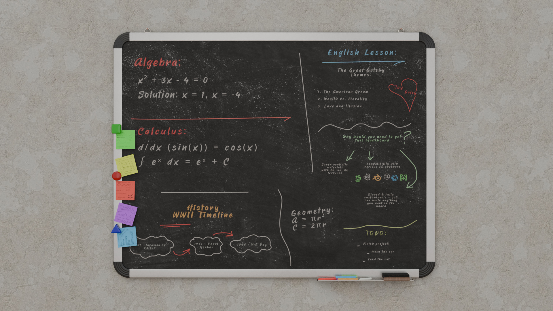 Customizable Wall-Mounted Blackboard - Metal Writing Board Low-poly 3D model_5