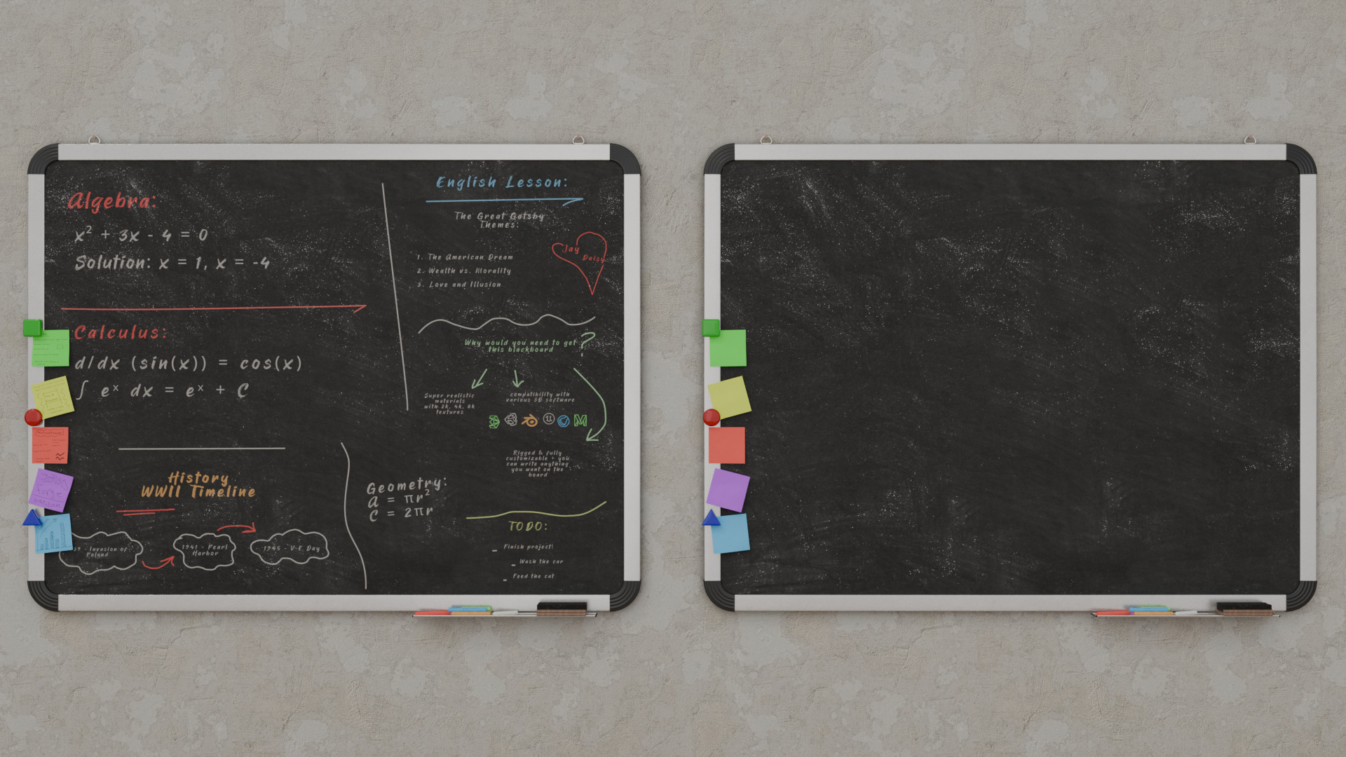 Customizable Wall-Mounted Blackboard - Metal Writing Board Low-poly 3D model_6
