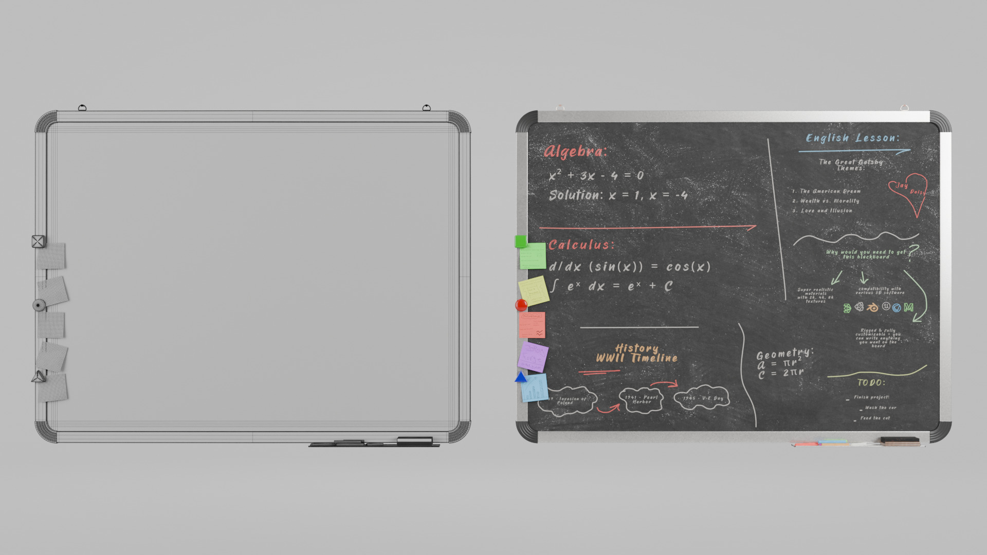 Customizable Wall-Mounted Blackboard - Metal Writing Board Low-poly 3D model_14