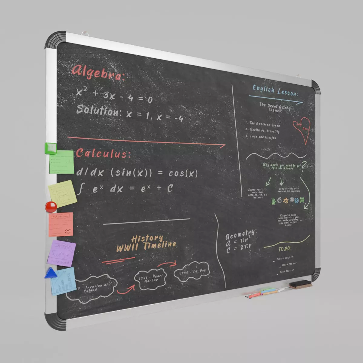 Customizable Wall-Mounted Blackboard - Metal Writing Board Low-poly 3D model_0