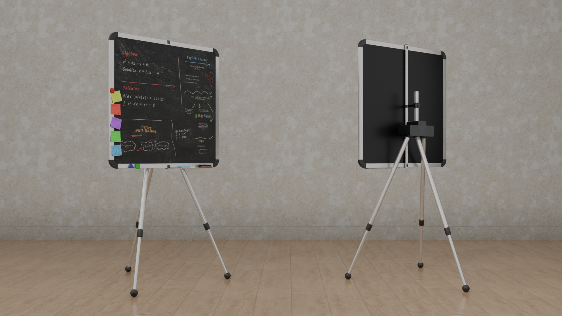 Customizable Metal Blackboard with Stand - Square Writing Board Low-poly 3D model_8