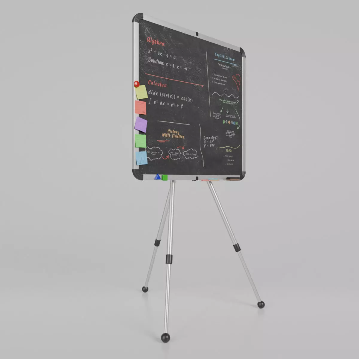 Customizable Metal Blackboard with Stand - Square Writing Board Low-poly 3D model_0