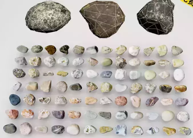 The ground is covered with stones blocks and crushed stones 3D model