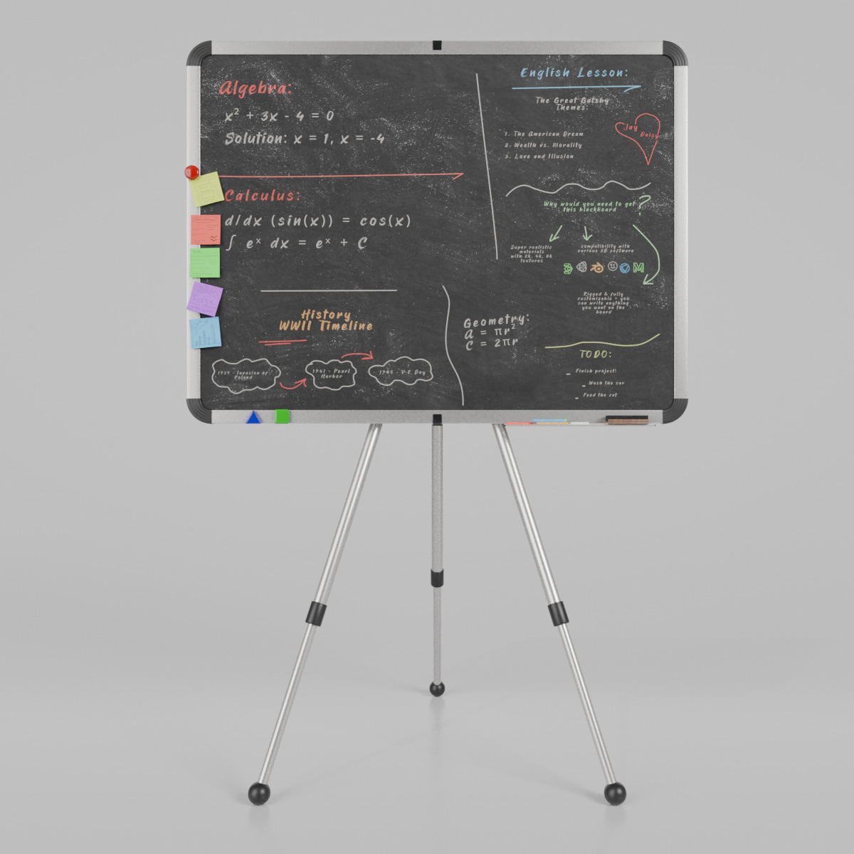 Customizable Metal Blackboard with Stand - Writing Board Low-poly 3D model_5