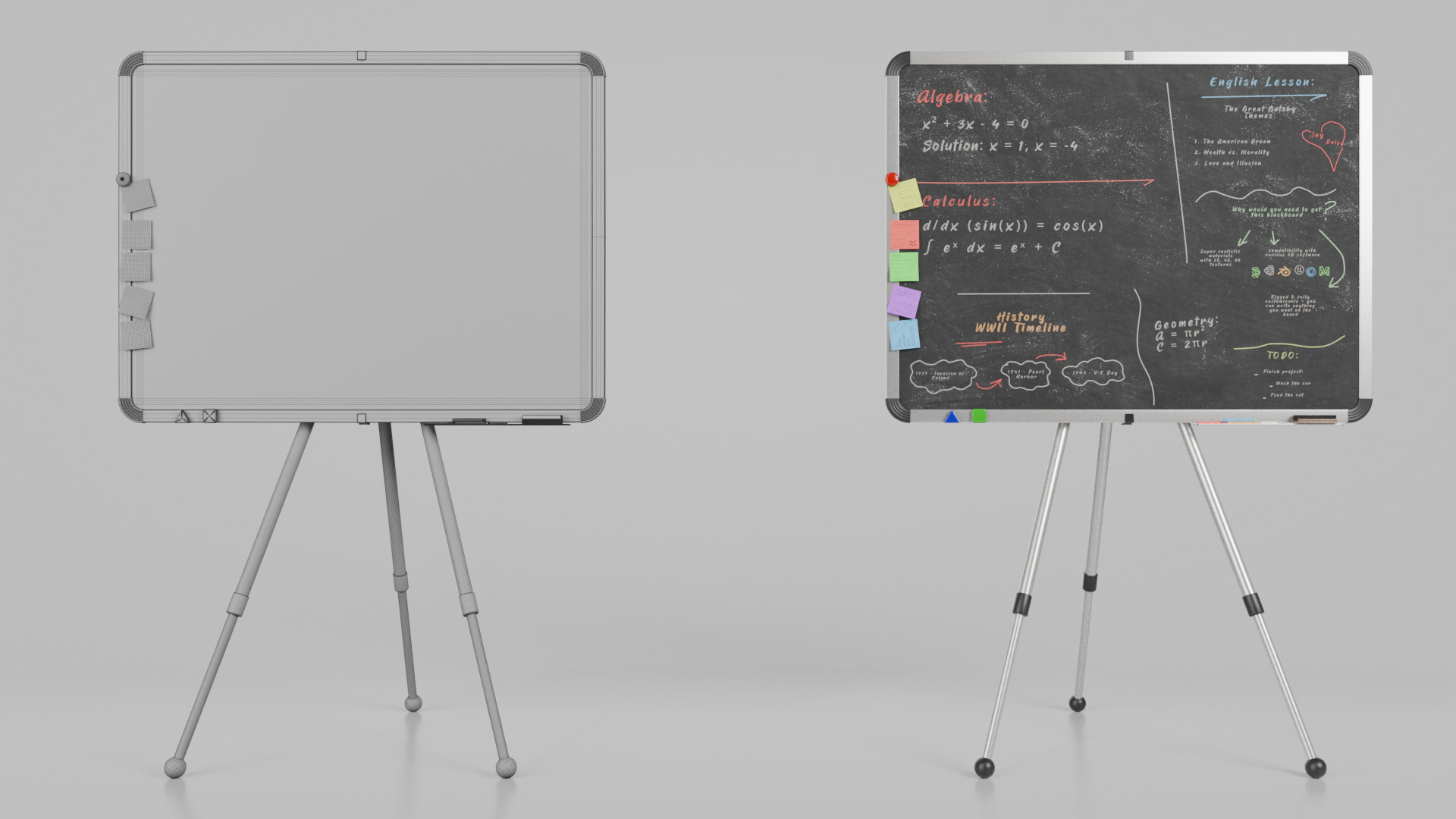 Customizable Metal Blackboard with Stand - Writing Board Low-poly 3D model_17