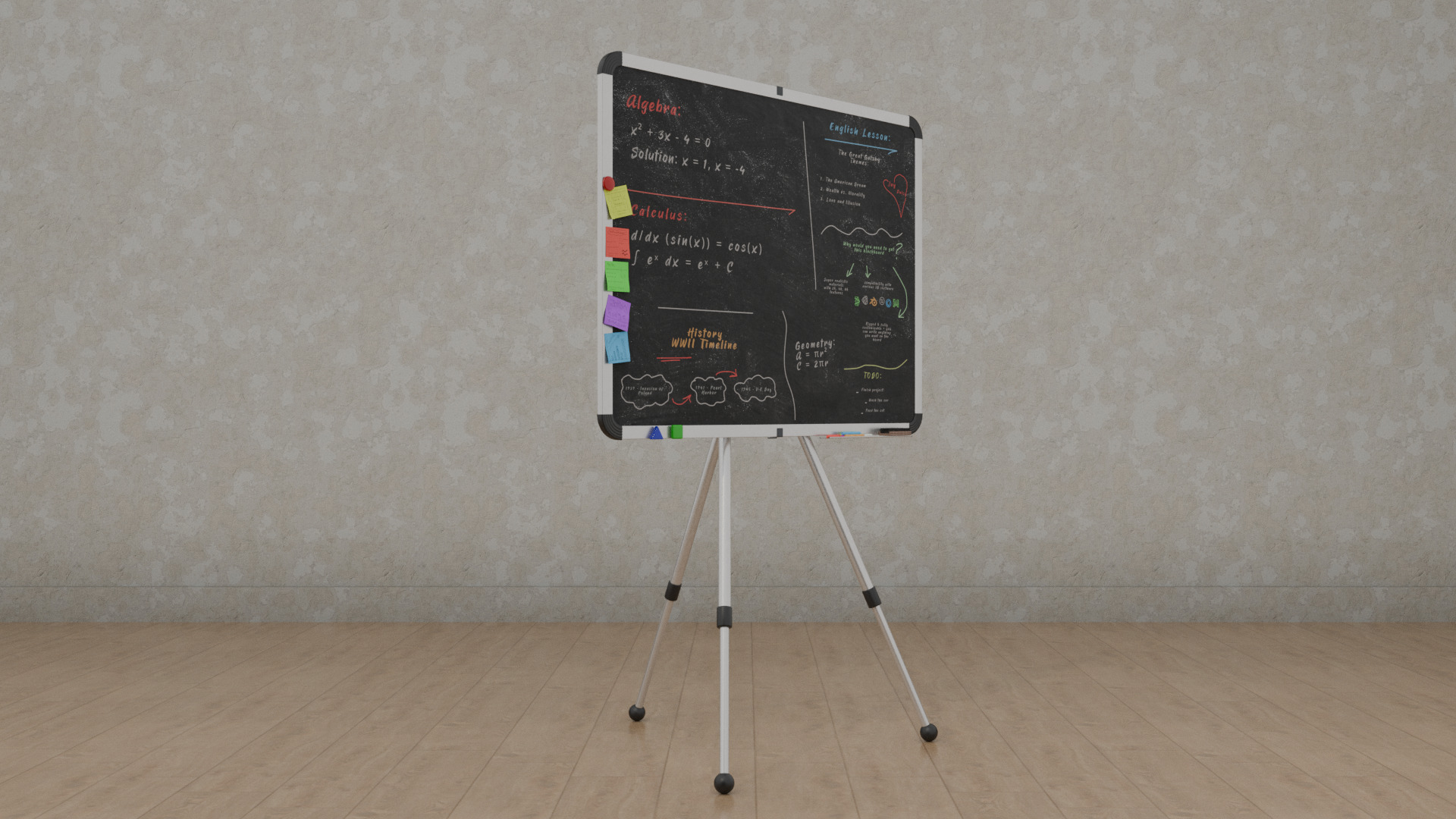 Customizable Metal Blackboard with Stand - Writing Board Low-poly 3D model_6