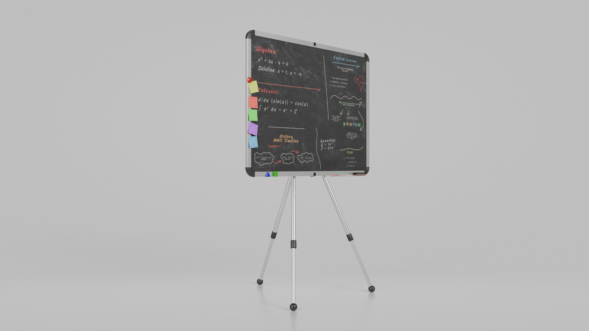 Customizable Metal Blackboard with Stand - Writing Board Low-poly 3D model_3