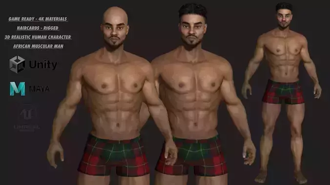 AAA 3D REALISTIC CHARACTER - AFRICAN MUSCULAR MAN NPC BODYGUARD Low-poly 3D model