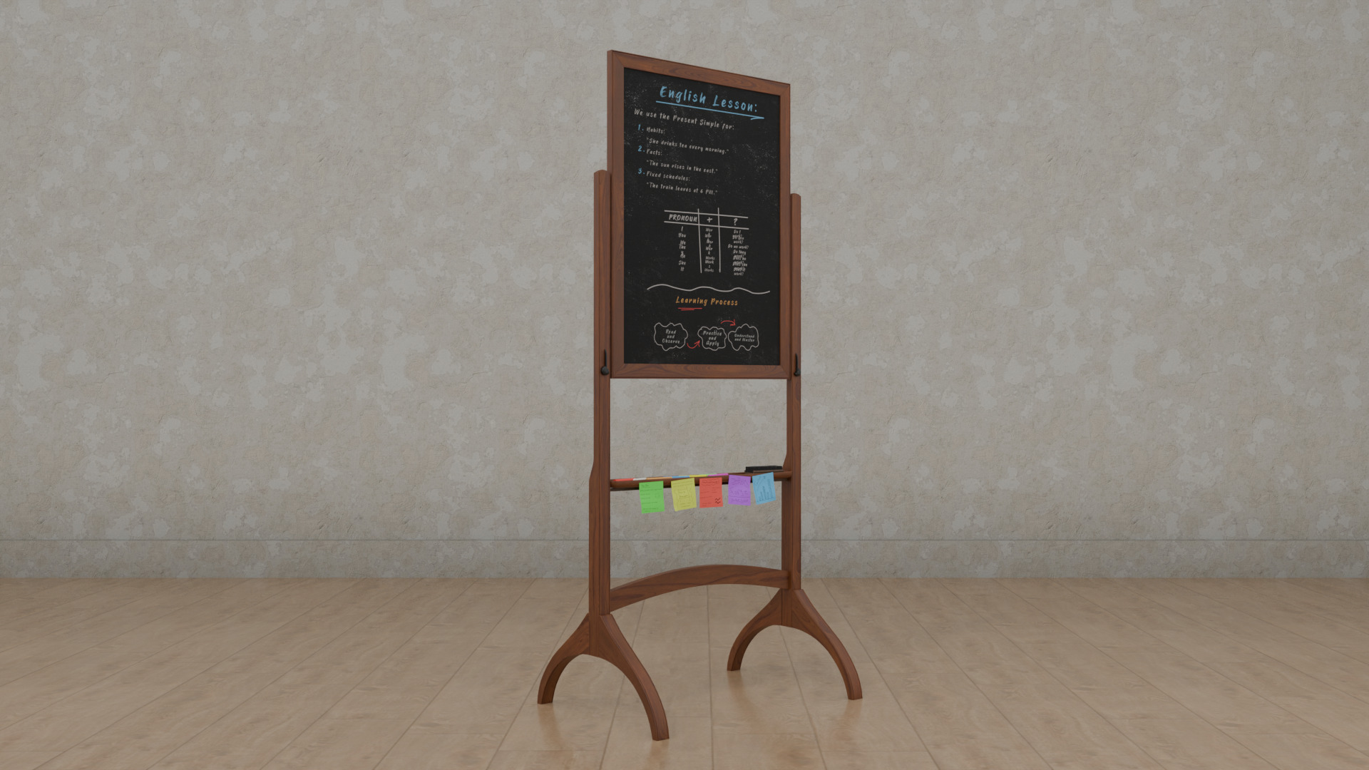 Customizable Double-Sided Wooden Blackboard Tall Writing Board Low-poly 3D model_7