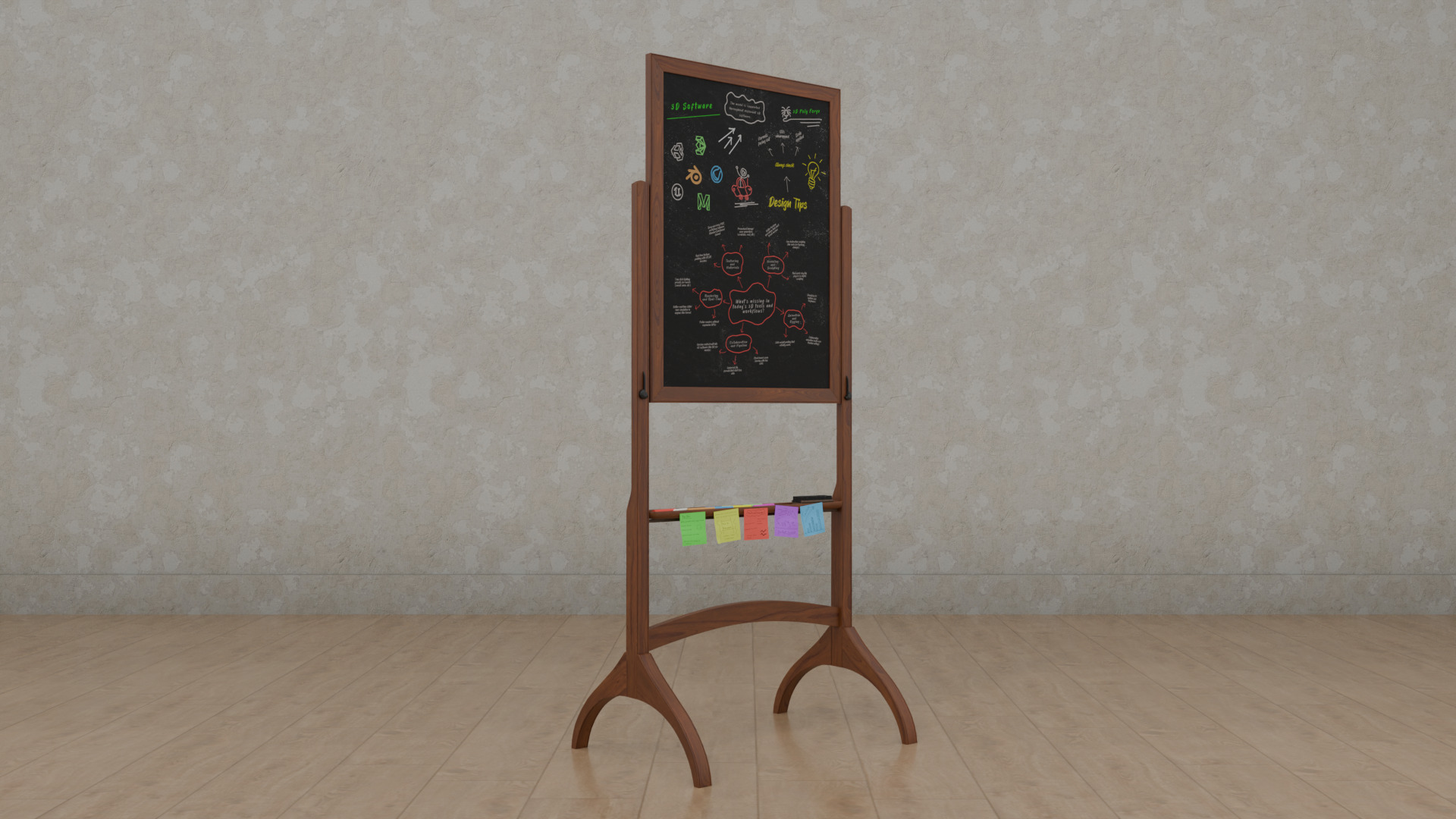 Customizable Double-Sided Wooden Blackboard Tall Writing Board Low-poly 3D model_6