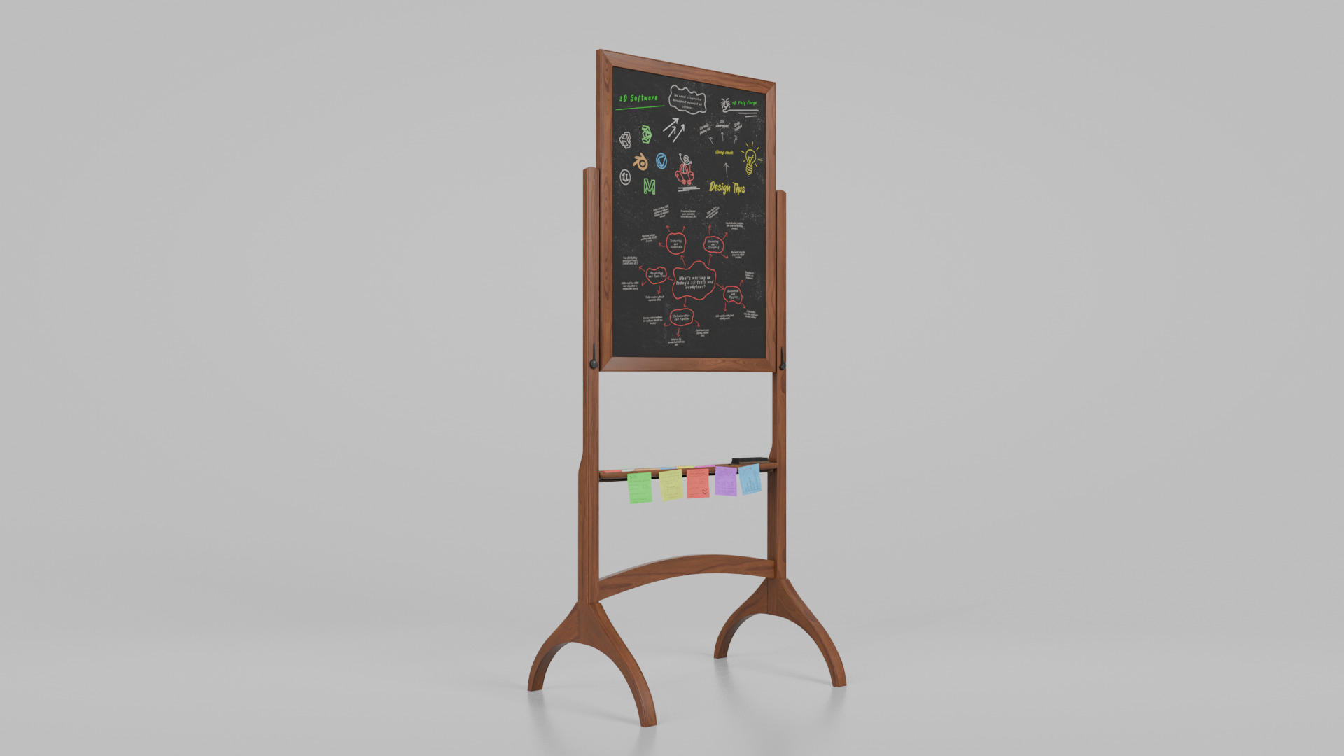 Customizable Double-Sided Wooden Blackboard Tall Writing Board Low-poly 3D model_4