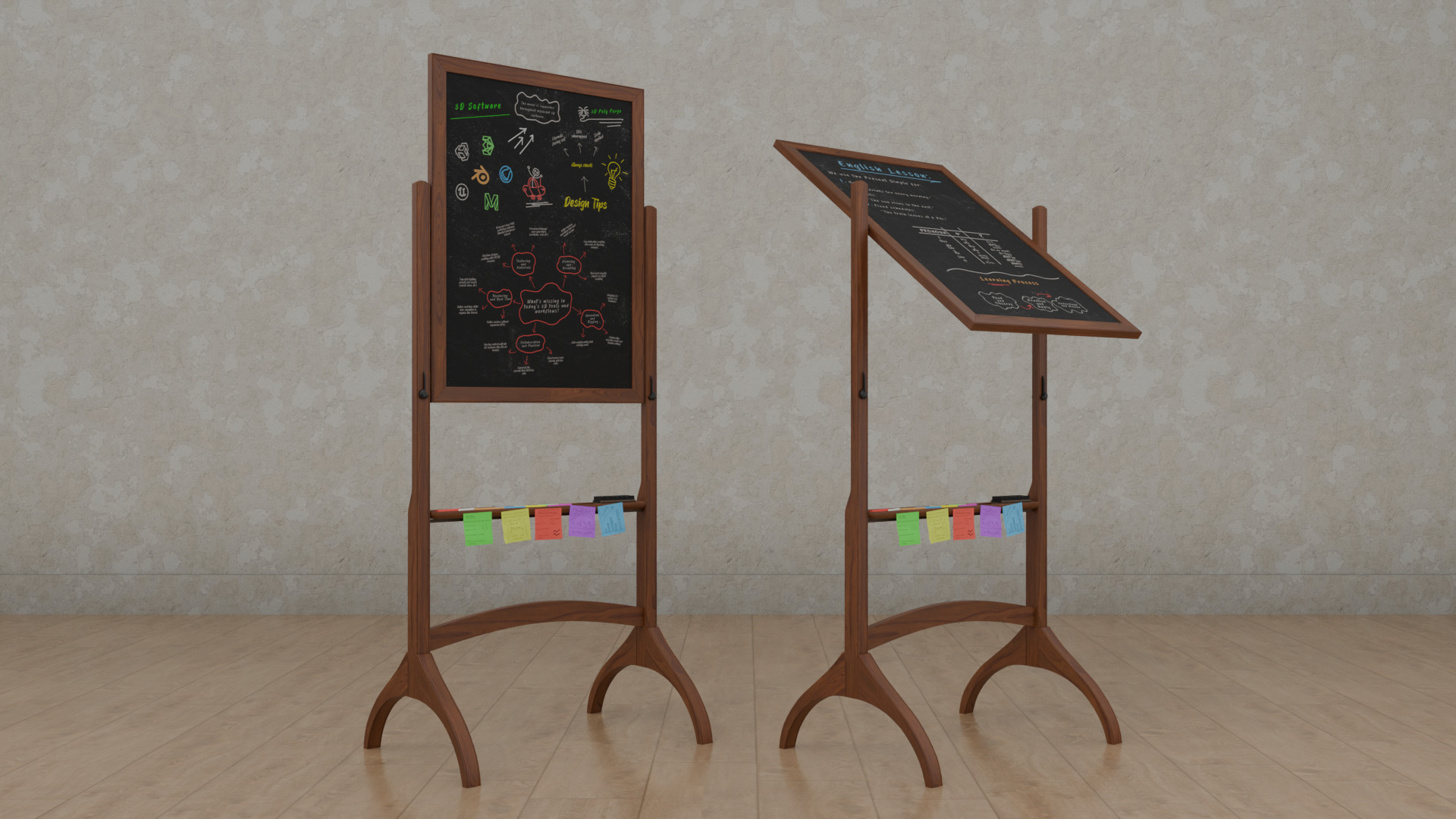 Customizable Double-Sided Wooden Blackboard Tall Writing Board Low-poly 3D model_8
