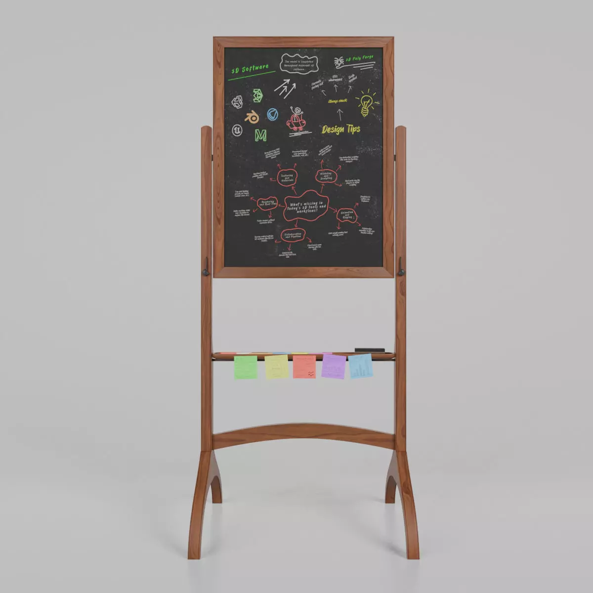 Customizable Double-Sided Wooden Blackboard Tall Writing Board Low-poly 3D model_0
