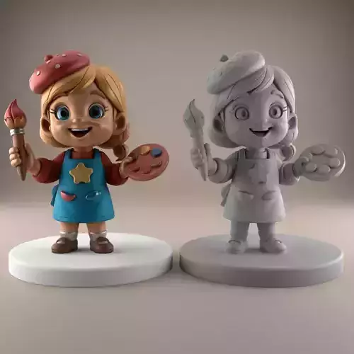 3D Artist Girl Figurine STL for Fun Desk Decor