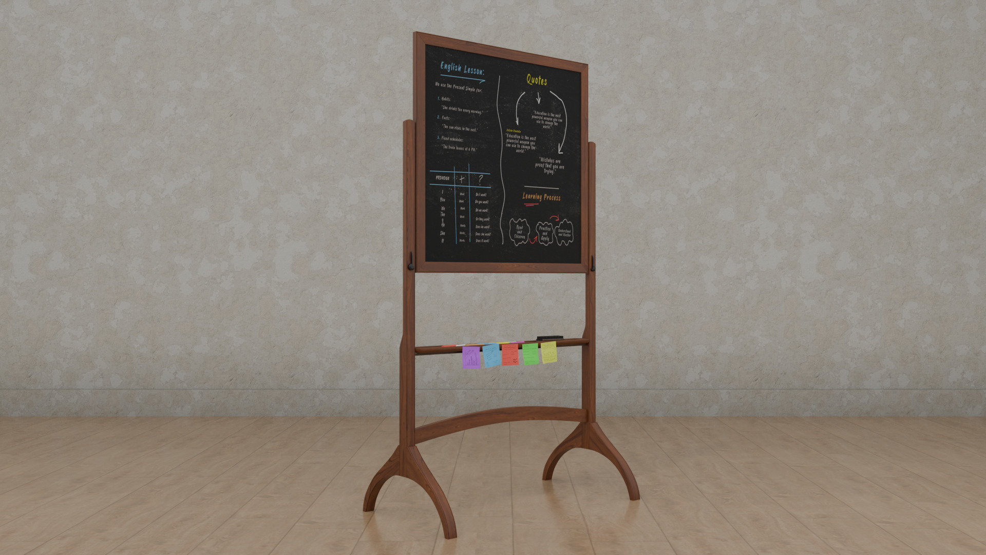 Customizable Double-Sided Wooden Blackboard Square Writing Board Low-poly 3D model_7