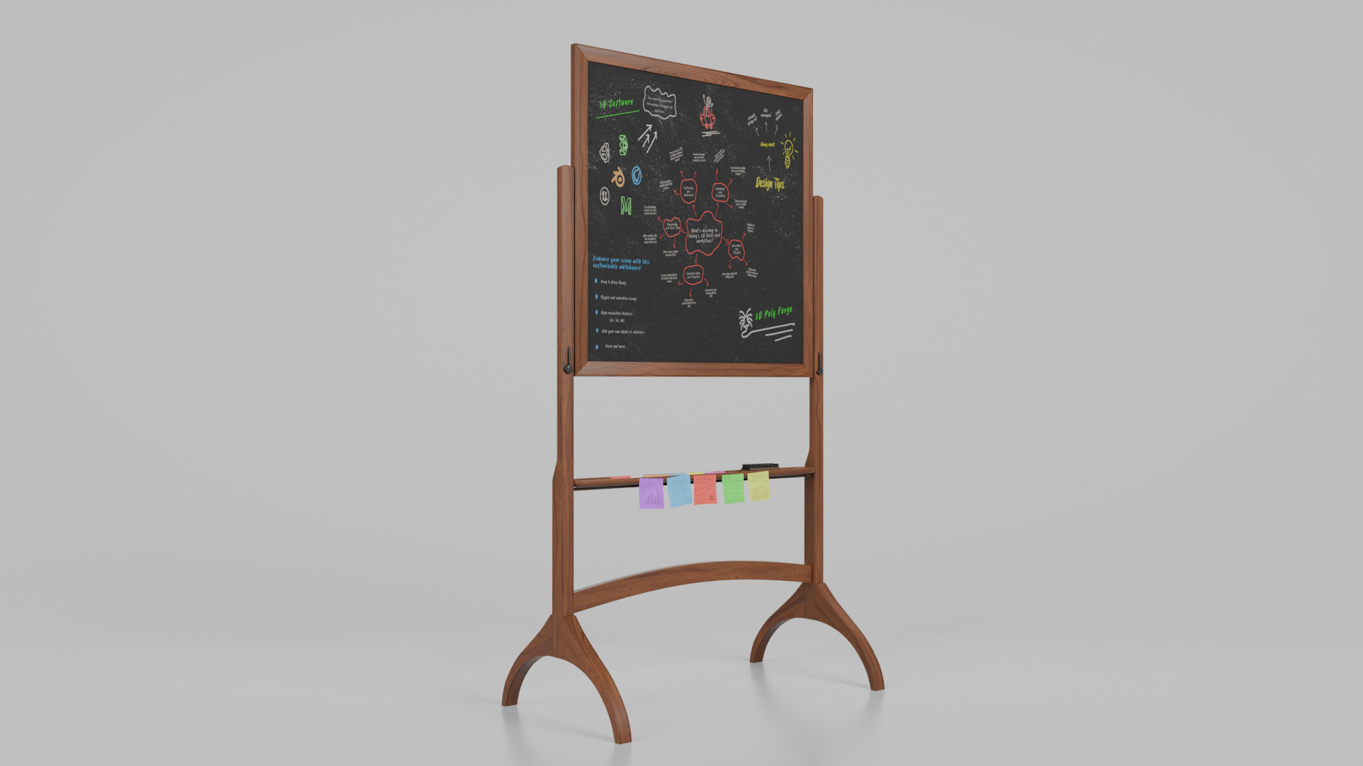 Customizable Double-Sided Wooden Blackboard Square Writing Board Low-poly 3D model_4