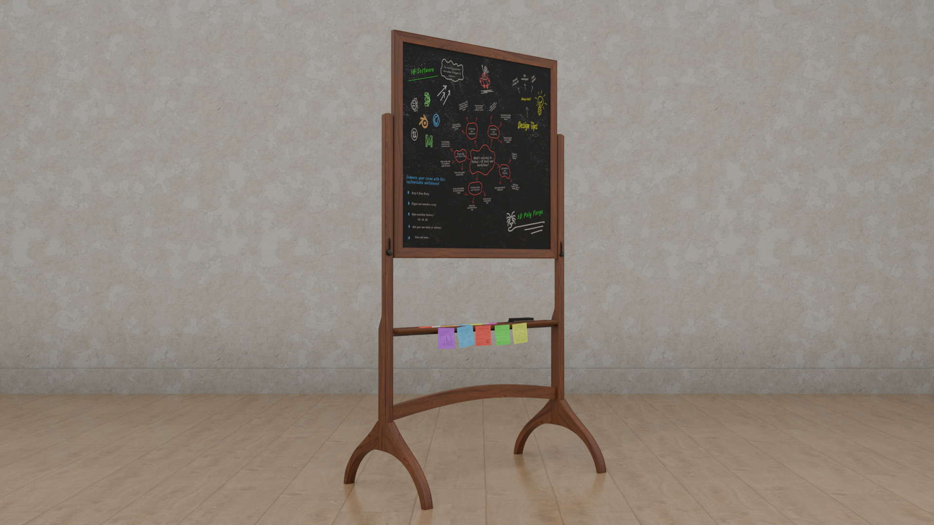 Customizable Double-Sided Wooden Blackboard Square Writing Board Low-poly 3D model_6