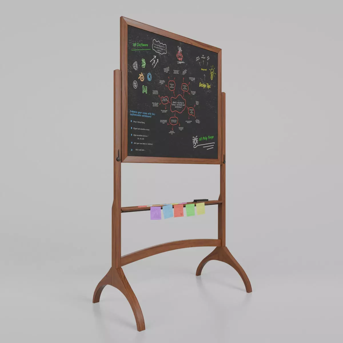 Customizable Double-Sided Wooden Blackboard Square Writing Board Low-poly 3D model_0
