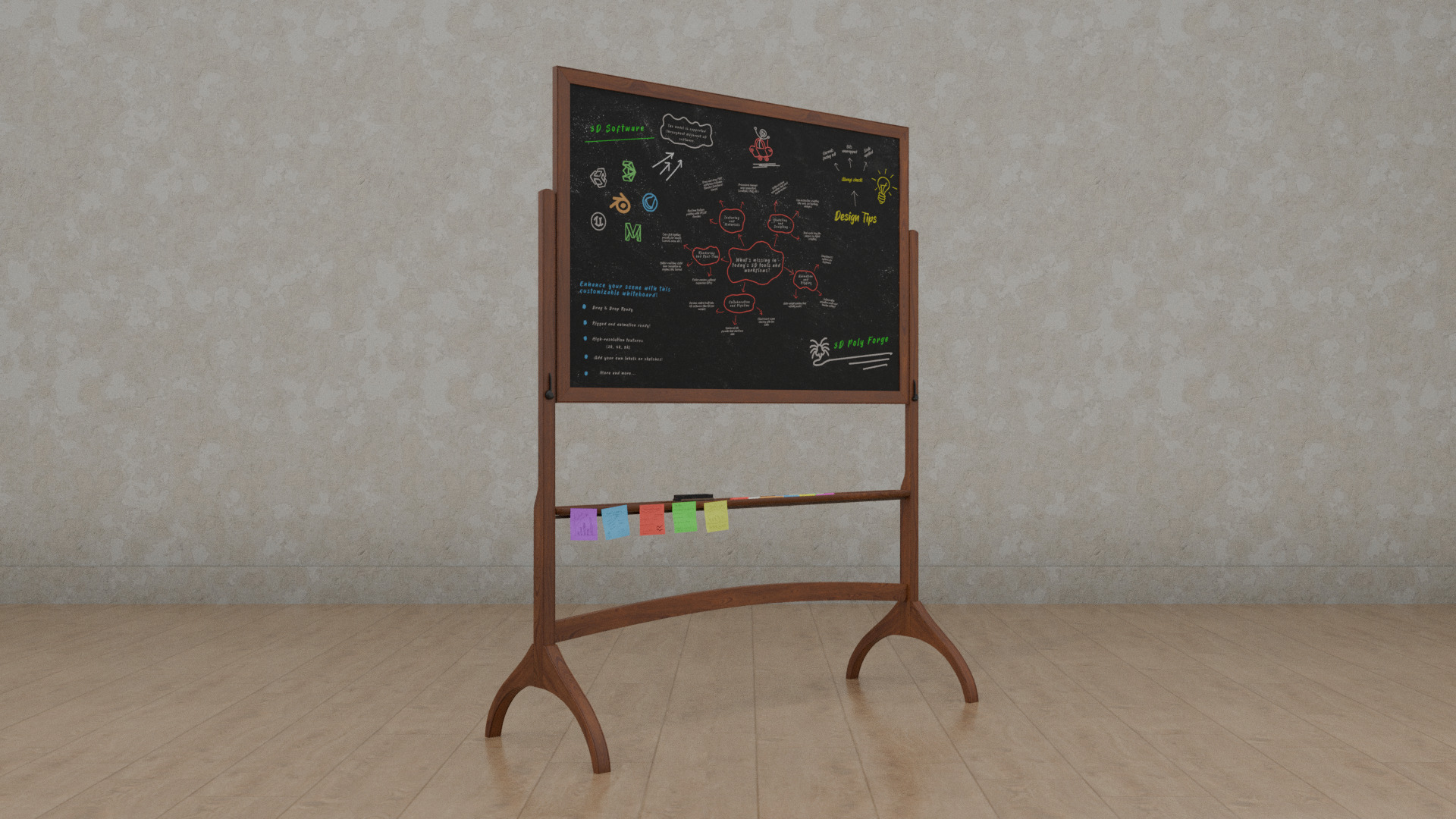 Customizable Double-Sided Wooden Blackboard Writing Board Low-poly 3D model_6