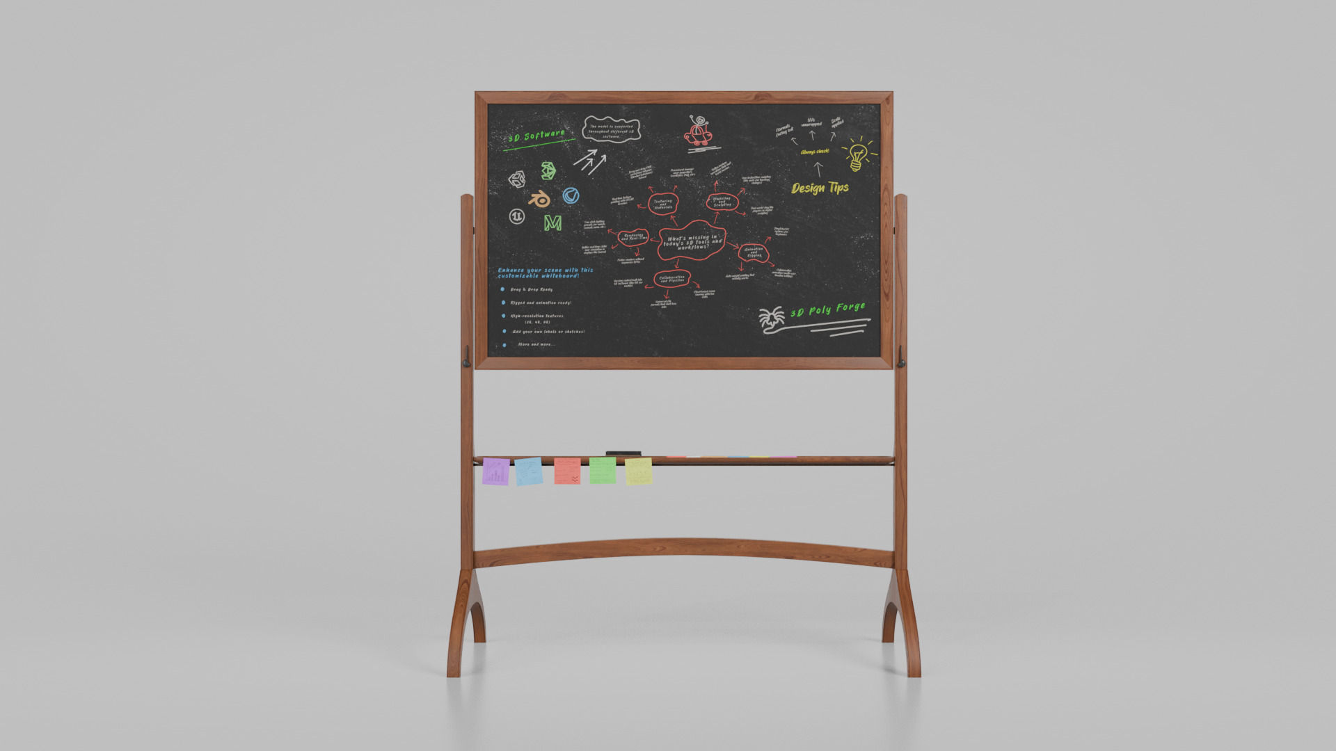 Customizable Double-Sided Wooden Blackboard Writing Board Low-poly 3D model_2