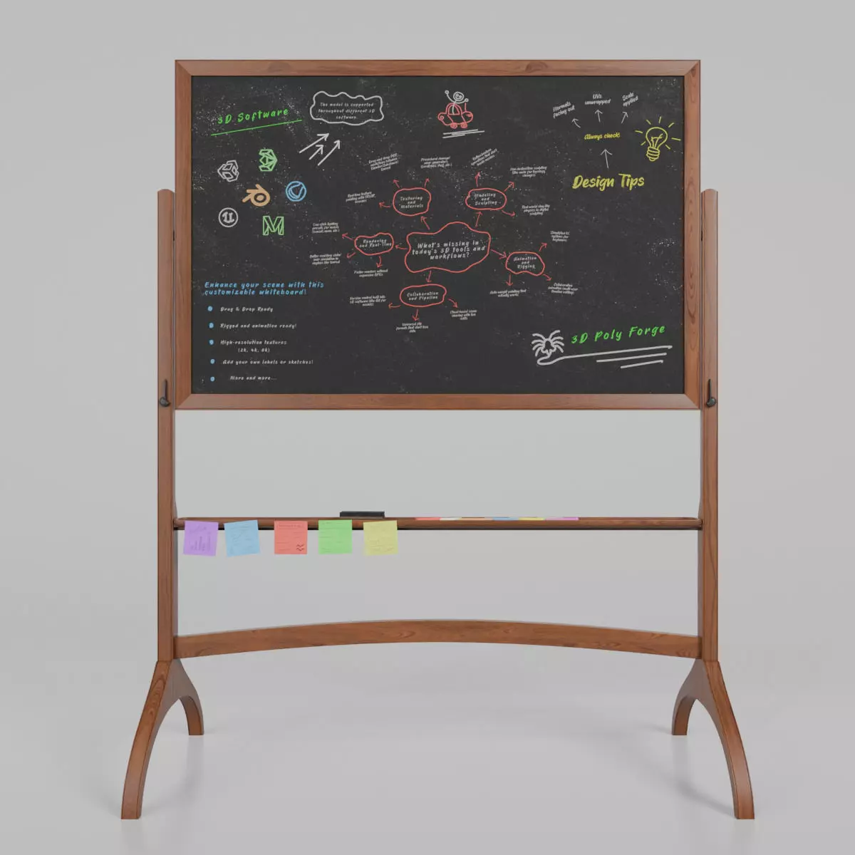 Customizable Double-Sided Wooden Blackboard Writing Board Low-poly 3D model_0