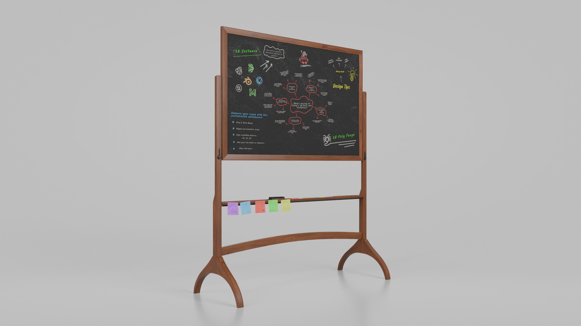 Customizable Double-Sided Wooden Blackboard Writing Board Low-poly 3D model_4
