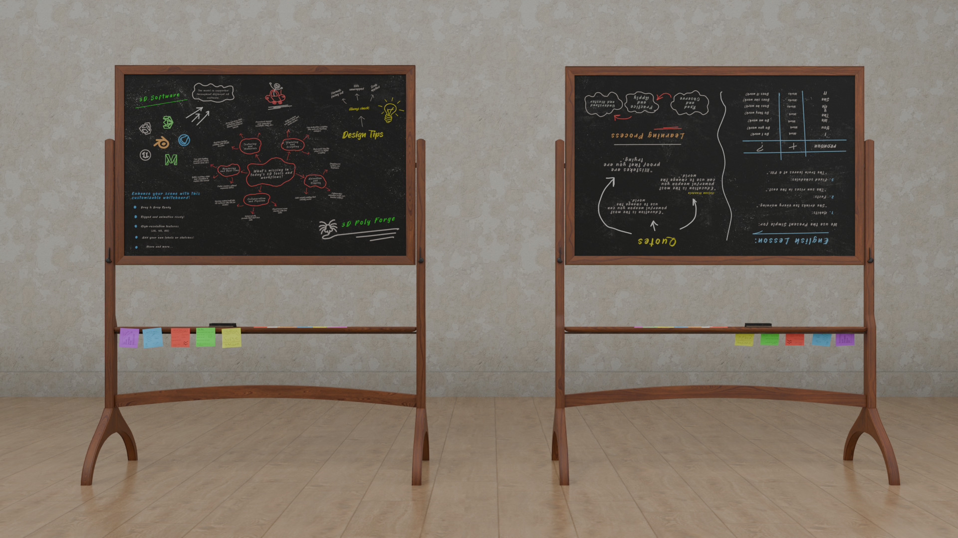 Customizable Double-Sided Wooden Blackboard Writing Board Low-poly 3D model_8